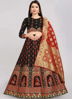 Black Banarasi Silk Brocade Work A Line Lehenga Choli Festive Wear -Mahra Clothing Shop black banarasi silk brocade work a line lehenga choli ghsommr2593 u