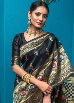 Black Banarasi Silk Jacquard Saree Festive Wear -Mahra Clothing Shop black banarasi silk jacquard saree sasli1266158 b