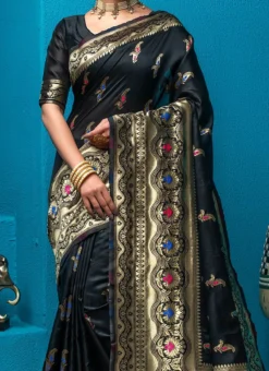 Black Banarasi Silk Jacquard Saree Festive Wear
