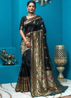 Black Banarasi Silk Jacquard Saree Festive Wear -Mahra Clothing Shop black banarasi silk jacquard saree sasli1266158 u