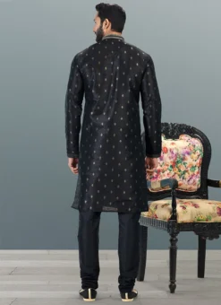 Black Banarasi Silk Jacquard Work Kurta Pyjama Party Wear -Mahra Clothing Shop black banarasi silk jacquard work kurta pyjama kpmsc2060 b
