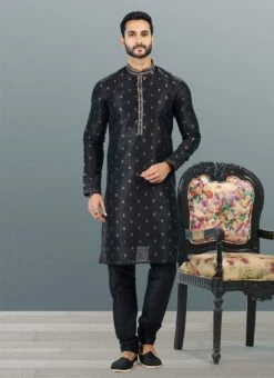 Front Page -Mahra Clothing Shop black banarasi silk jacquard work kurta pyjama kpmsc2060 u