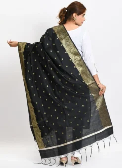 Black Banarasi Silk Weaving Work Dupatta Work Wear -Mahra Clothing Shop black banarasi silk weaving work dupatta dpdmimfd180 b
