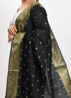 Black Banarasi Silk Weaving Work Dupatta Work Wear