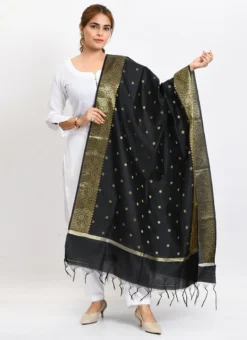 Black Banarasi Silk Weaving Work Dupatta Work Wear -Mahra Clothing Shop black banarasi silk weaving work dupatta dpdmimfd180 u