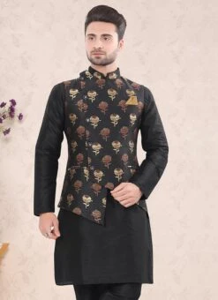 Black Benarasi Brocade Nehru Jacket -Mahra Clothing Shop black benarasi brocade nehru jacket jmkmdcj519 b