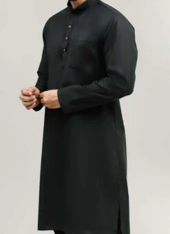 Black Blended Cotton Kurta Pyjama Festive Wear