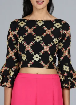 Black Chinon Embroidered Blouse Festive Wear Party Wear -Mahra Clothing Shop black chinon embroidered blouse BLBS02209591 u