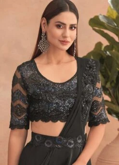 Black Chinon Silk Embroidered Ready Pleated Saree Party Wear 7 Black Chinon Silk Embroidered Ready Pleated Saree Party Wear -Mahra Clothing Shop black chinon silk embroidered ready pleated saree saska36307302a b