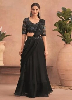 Black Chinon Silk Embroidered Ready Pleated Saree Party Wear 6 Black Chinon Silk Embroidered Ready Pleated Saree Party Wear -Mahra Clothing Shop black chinon silk embroidered ready pleated saree saska36307302a u