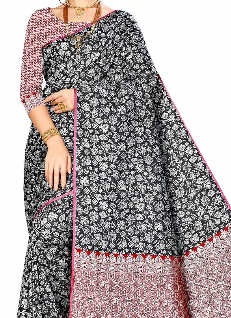 Black Color Zari Work Banarasi Silk Saree Festive Wear 1 Black Color Zari Work Banarasi Silk Saree Festive Wear