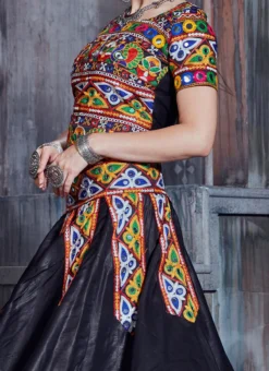 Black Cotton Embroidered Chaniya Choli Party Wear