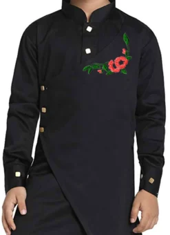 Black Cotton Embroidered Kurta Pyjama