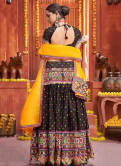 Black Cotton Embroidery With Mirror Work Chaniya Choli Festive Wear -Mahra Clothing Shop black cotton embroidery with mirror work chaniya choli ghska46577010 b