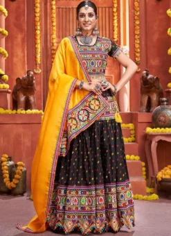 Black Cotton Embroidery With Mirror Work Chaniya Choli Festive Wear -Mahra Clothing Shop black cotton embroidery with mirror work chaniya choli ghska46577010 u