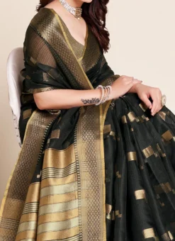 Black Cotton Kota Saree Festive Wear
