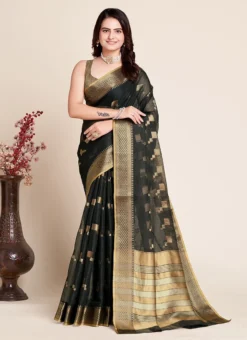 Black Cotton Kota Saree Festive Wear -Mahra Clothing Shop black cotton kota saree sasacw9503 u