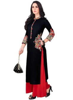 Black Cotton Kurta Palazzo Set After Six Wear -Mahra Clothing Shop black cotton kurta palazzo set krsdmf250 u