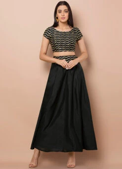 Black Cotton Kurta Skirt Set After Six Wear -Mahra Clothing Shop black cotton kurta skirt set krsdmf330n u