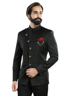 Black Cotton Rayon Bandhgala Suit -Mahra Clothing Shop black cotton rayon bandhgala suit sumdc3420 b