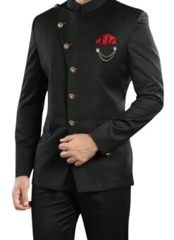 Black Cotton Rayon Bandhgala Suit