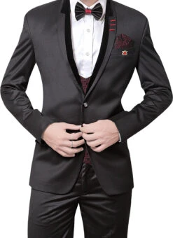 Black Cotton Rayon Lapel Suit