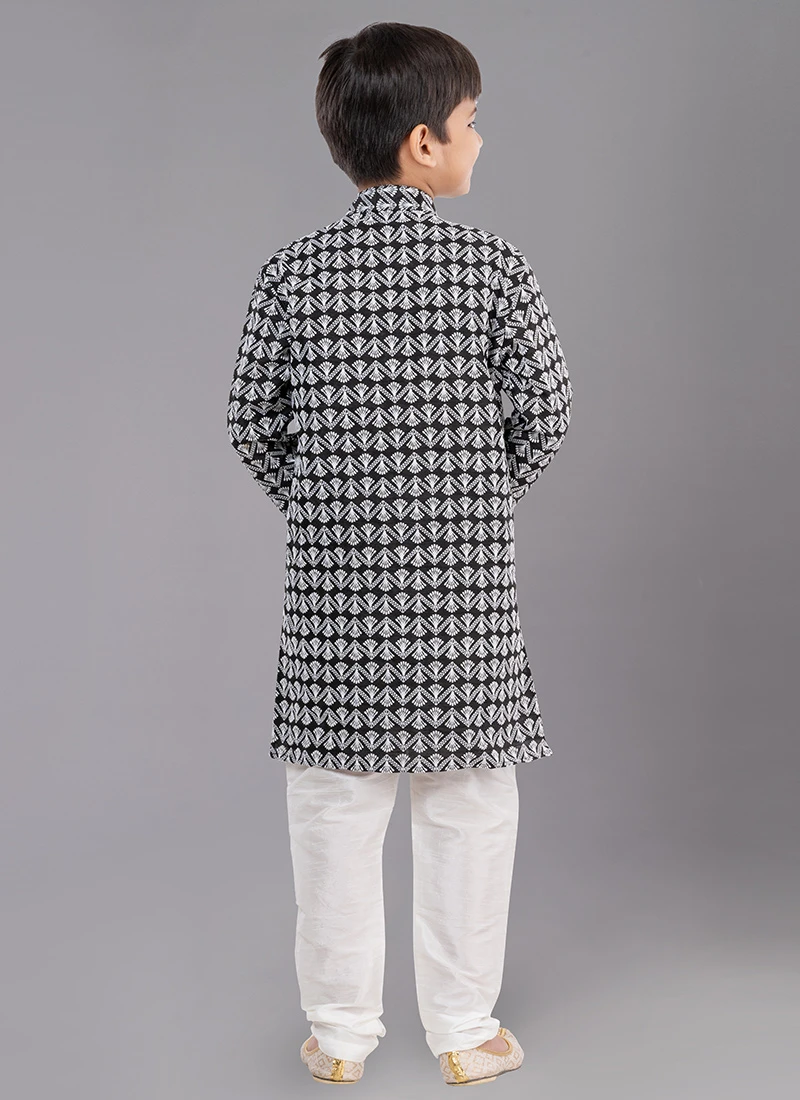 Black Cotton Silk Embroidery Kurta Pyjama Party Wear 3 Black Cotton Silk Embroidery Kurta Pyjama Party Wear - Image 3