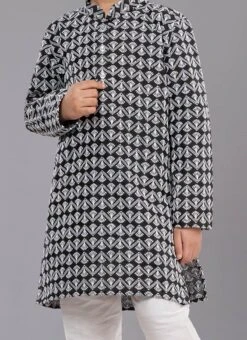 Black Cotton Silk Embroidery Kurta Pyjama Party Wear