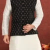 Black Cotton Silk Jacquard Nehru Jacket