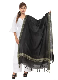 Black Cotton Slub Weaving Work Dupatta Work Wear -Mahra Clothing Shop black cotton slub weaving work dupatta dpdmimfd086 u