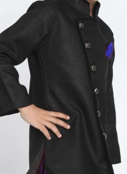 Black Dupion Silk Indowestern Sherwani Wedding Wear