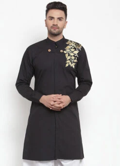 Black Embroidered Cotton Indowestern Kurta -Mahra Clothing Shop black embroidered cotton indowestern kurta kudmf7497eindoko b