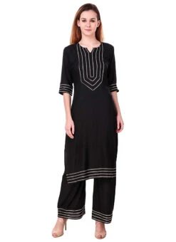 Black Kurta Palazzo Set After Six Wear -Mahra Clothing Shop black embroidered indo western suit iwsudmf178 u