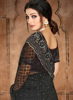 Black Embroidery Stone Work Net Saree Party Wear -Mahra Clothing Shop black embroidery stone work net saree sasunf1732 b