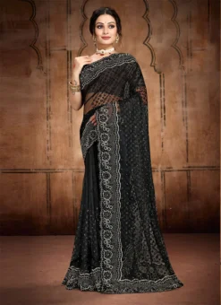 Black Embroidery Stone Work Net Saree Party Wear -Mahra Clothing Shop black embroidery stone work net saree sasunf1732 u