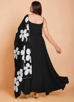 Black Faux Georgette Digital Print Duppata Gown After Six Wear -Mahra Clothing Shop black faux georgette digital print duppata gown bgwrska4722b243 b