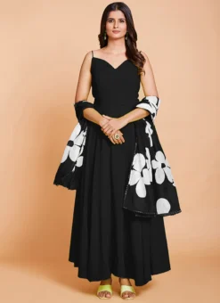 Black Faux Georgette Digital Print Duppata Gown After Six Wear -Mahra Clothing Shop black faux georgette digital print duppata gown bgwrska4722b243 u