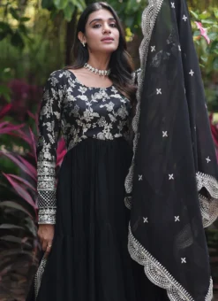 Black Faux Georgette Embroidered Dresses And Gown Party Wear -Mahra Clothing Shop black faux georgette embroidered dresses and gown bgwrsprt16809 b