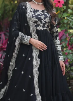 Black Faux Georgette Embroidered Dresses And Gown Party Wear