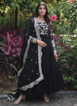 Black Faux Georgette Embroidered Dresses And Gown Party Wear -Mahra Clothing Shop black faux georgette embroidered dresses and gown bgwrsprt16809 u
