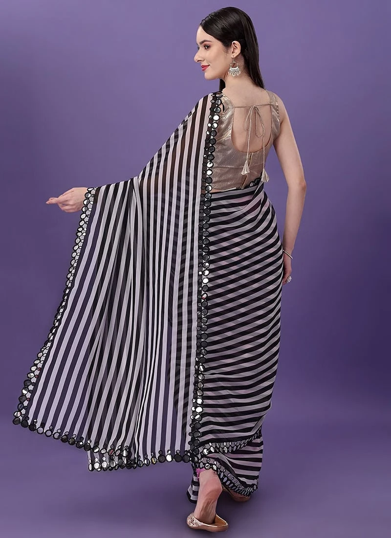 Black Faux Georgette Sari After Six Wear 4 Black Faux Georgette Sari After Six Wear - Image 4