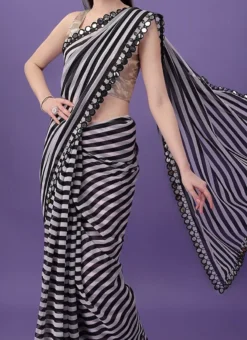 Black Faux Georgette Sari After Six Wear