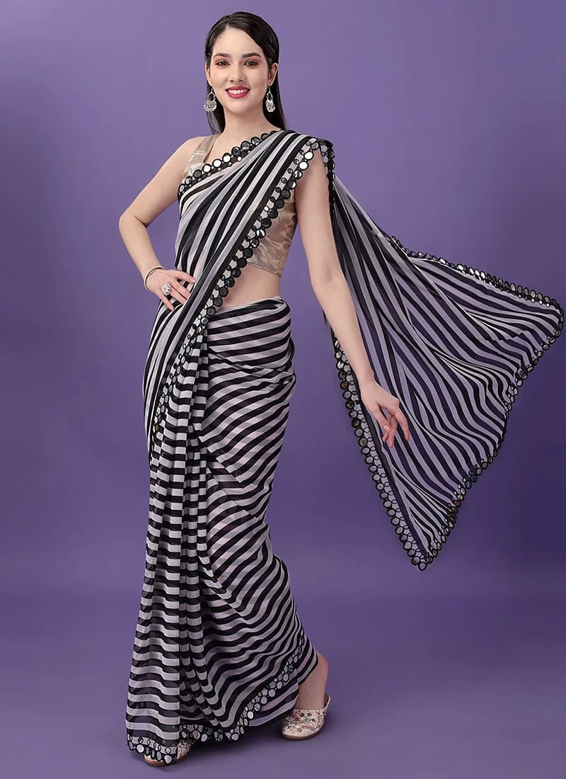 Black Faux Georgette Sari After Six Wear 3 Black Faux Georgette Sari After Six Wear - Image 3