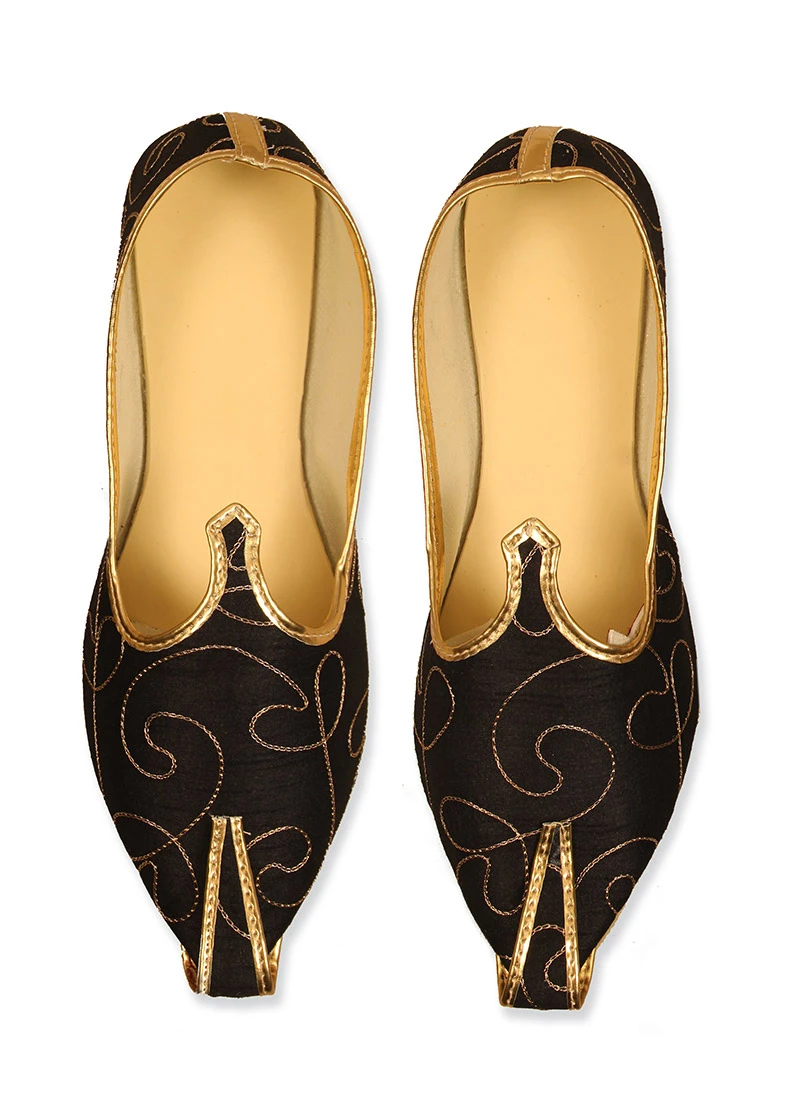 Black Faux Leather Embroidered Mojri 3 Black Faux Leather Embroidered Mojri - Image 3