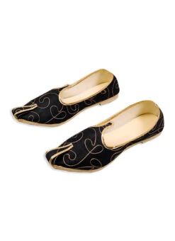Black Faux Leather Embroidered Mojri
