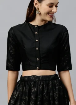 Black Foil Printed Jewel Neck Blouse Festive Wear -Mahra Clothing Shop black foil printed jewel neck blouse BLBS02209582 b
