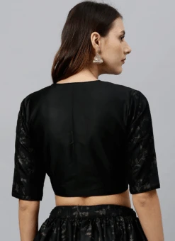 Black Foil Printed Jewel Neck Blouse Festive Wear
