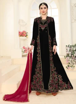 Black Georgette Anarkali Suit Full Sleeve Jacket Embroidery Work Party Wear -Mahra Clothing Shop black georgette anarkali suit full sleeve jacket embroidery work slsdid289bl u
