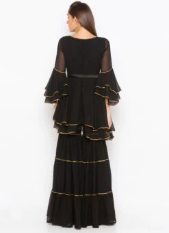 Black Georgette Embroidered Kurta Sharara Set After Six Wear -Mahra Clothing Shop black georgette embroidered kurta sharara set krsmnc1996ks b