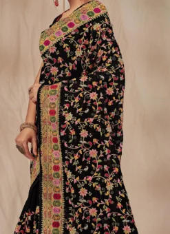 Black Georgette Embroidered Saree Festive Wear